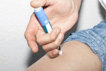 Person injecting Ozempic into leg